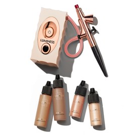 Luminess Air Icon Pro Airbrush System with 4-Piece Foundation Starter Kit, Tan Coverage - Quick, Easy & Long Lasting Application - Includes Silk 4-In-1 Foundation, Highlighter and Blush