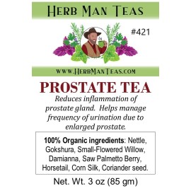 HERB MAN TEAS PROSTATE TEA- Reduces inflammation of the prostate gland & frequent urination - 1oz sample bag, Tea + 25 bags (cloth)