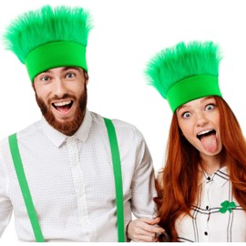 2 Pack Green Hairy Costume Headband Crazy Hair Day Wigs Troll Hair Costume Accessories for St. Patrick's Spirit Day Sports Events Cosplay Party Favors