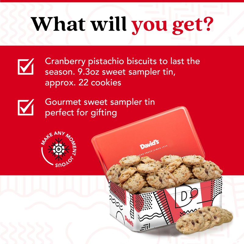 David's Cookies Cranberry Pistachio Biscuits Sweet Sampler Tin - Irresistible