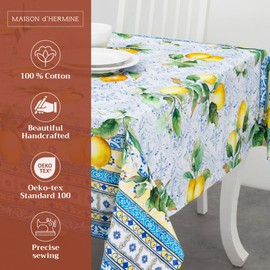 Maison d'Hermine Table Cloth Square Table 100% Cotton 60 x 60 Inches Tablecloth Reusable Decorative Everyday Use for Dining Room, Farmhouse, Home, Party, Festive & Wedding Spring Summer - Citrus