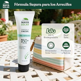 MAYA SOLAR Protector Solar Facial FPS 50+ para Piel Sensible 50 ml | Libre de Aroma e Hipoalergénico | Textura Ultra-Ligera, No Grasosa ni Pegajosa | Anti-Fotoenvejecimiento