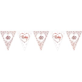 Anniversary House Pack of 1 Ruby Anniversary Paper Flag Bunting, Paper, Ruby Wedding Anniversary Decorations, 40th Wedding Anniversary, Happy 40th Anniversary Decoration, Party Banner, 11 Flags, J069