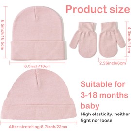 Baby Hat Winter Baby Hat and Gloves Set Baby Hat Beanie Soft and Skin-Friendly Baby Knitted Hat Children Winter Warm Knitted Hats with Gloves Suitable for Male and Female Babies, pink