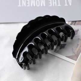 Large Marble Pattern Hair Claw Clip, Amber Gold, Scalloped Edge Design (black)