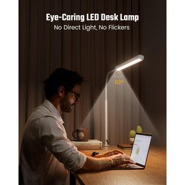 SUPERDANNY Eye-Caring LED Desk Lamp 360° Flexible Gooseneck Work Lamp with Desk Side Clamp Touch Control 3 Light Colors Smooth Dimming Task Lighting Reading Light for Home Office College Dorm, White