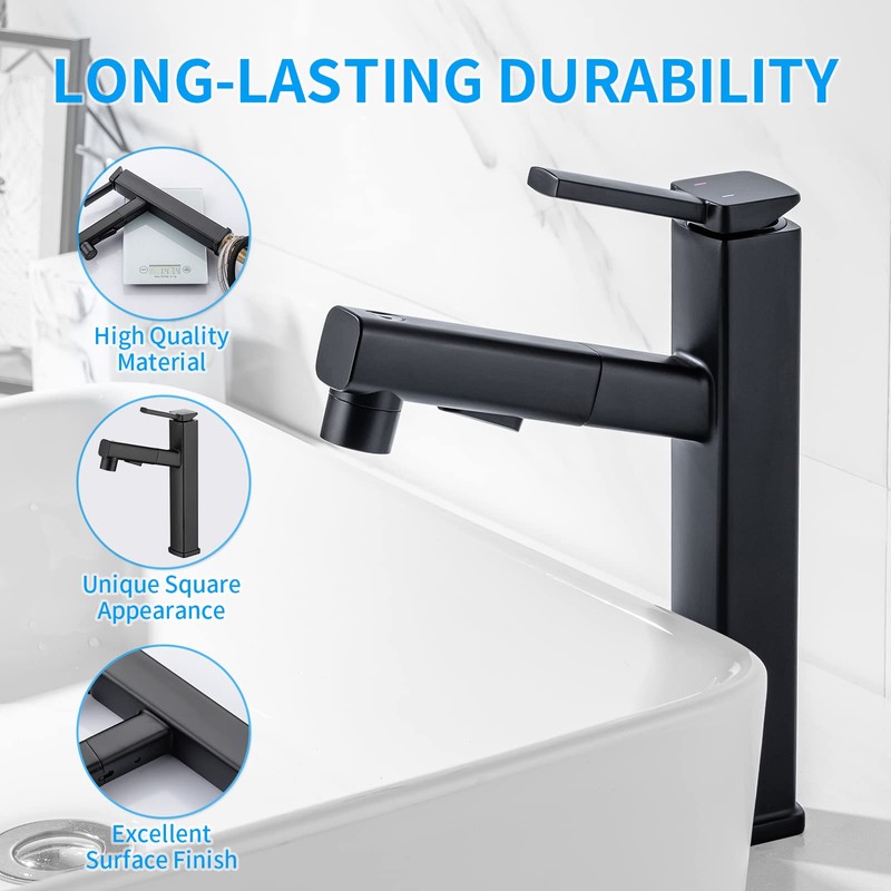 HANLIAN Single Handle Pull Out Bathroom Vessel Sink Faucet with