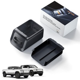 WEIPIN Lockable Camping Speaker Drawer for 2022-2026 Rivian R1T R1S Lower Console Organizer- Durable 2.5mm ABS& 3mm High-Edge Liquid Silicone Mat& Handle - Unlocking on The Car Screen