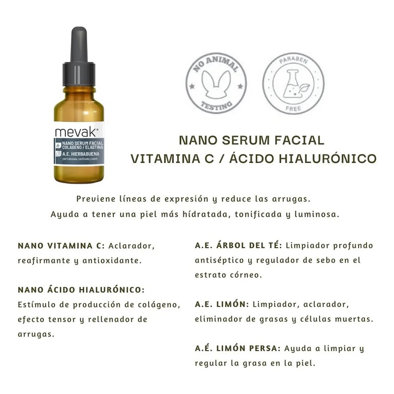 Nano Serum Facial Vitamina C Ácido Hialurónico Hidratante