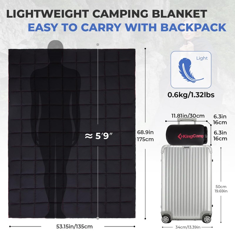 KingCamp Down Camping Blanket, Lightweight Travel Blanket for Outdoor Camping,
