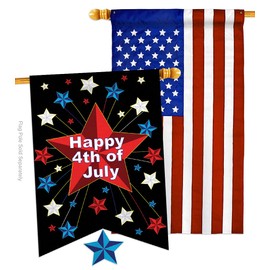 Night Fest House Flag - Pack Patriotic Fourth of July Independence Day Fireworks BBQ United State American USA Applique - Decoration Banner Small Garden Yard Gift Double-Sided Imported 28 X 40