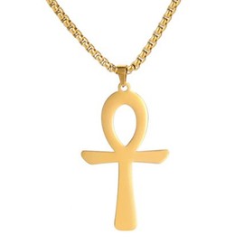 Fantasy Forge Jewelry Ankh Necklace Gold Surgical Stainless Steel Ancient Egyptian Aunk Amulet Pendant Chain Mens Womens