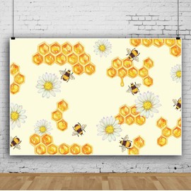 Leyiyi Cartoon Backdrop Bee Theme 7x5ft Photography Backdrop Sweet Honey Blossoming Flowers Bee Forage Backdrop Harvest Season Photo Booth Props