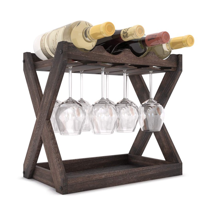 Rustic State Cava Countertop Solid Wood Wine Rack for 4