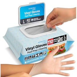 Keppi 110 Pack Clear Vinyl Gloves – Disposable Latex - BPA & Powder-Free – Food Safe Plastic Gloves for Cooking Cleaning Food Prep Catering BBQ Baking & Restaurant Use - (Large)