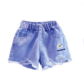 es-uk Girls Denim Shorts - Soft Cotton Elastic Waist Jean Shorts for Girls, Summer Clothes with Pockets, Ages 5-10, Perfect for Dance and Play (F, 160)