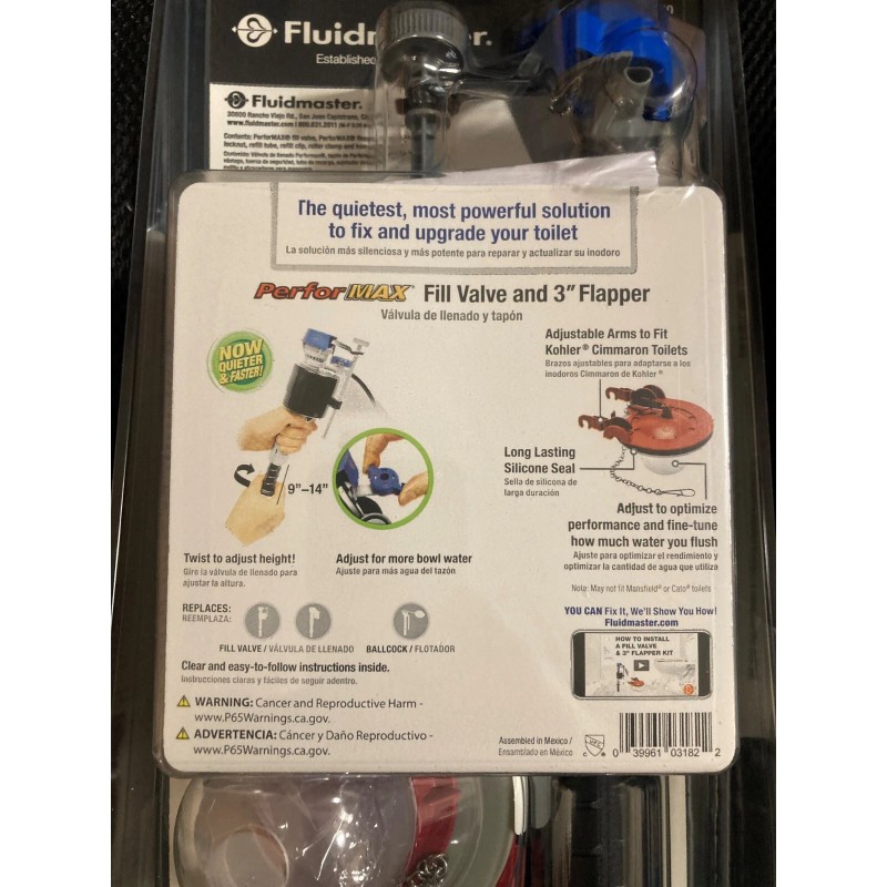 Fluidmaster K-400H-040 Universal Fill Valve. Toilet Flapper Repair Kit