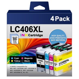 LC406XL High Yield Ink Cartridge for Brother Printer for Brother LC406 Ink Cartridges LC406XL LC 406 XL use with Brother MFC-J4535DW MFC-J4335DW MFC-J5855DW MFC-J6555DW Printer (4 Pack)