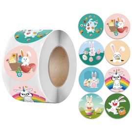 500Pcs Easter Stickers Kids Stickers Roll, Vinyl Waterproof Stickers Bunny Stickers for Kids Envelop Seals Party Supplies Gifts Tags Easter Decorations