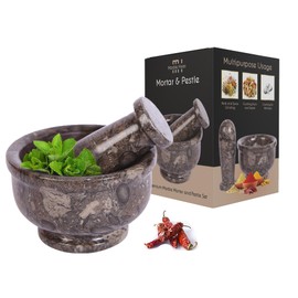 Exquisite Marble Mortar and Pestle Set - Your Ultimate Kitchen Essential for Grinding Spices, Making Guacamole, Salsa, Pesto, and Crushing Pills (Oceanic, Bowl Shape (4"))