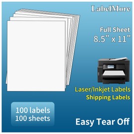 LabelMore 100 Sheets, Printable Sticker Paper, 8.5" x 11" Sticker Printer Paper Sheet for Laser & Inkjet Printers