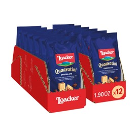 Loacker Quadratini Chocolate Bite-Size Wafer Cookies, Crispy Wafers with 4 Creamy Layers of Chocolate Cream Filling, New On-the-Go Pack, Box of 12
