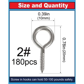 0.78 Inch Eye Hooks Screw - 180 Pcs Ceiling Hooks for Hanging Plants Screw Hooks Kit, Screw in Hooks for Hanging Cup, Hanging Lights,Plant, Kitchen, Ceiling