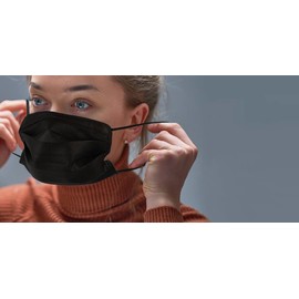 Iris Ohyama, 40 Medical / Surgical Masks, Disposable Type II, Size L, 3 Layers, BFE 98%, Individually Packed, Comfortable Ear Loops, Disposable Medical Mask PN, Black