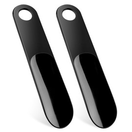 Teepacioka Plastic Shoe Horn, 2-Pack Short Shoe Helper for Home Travel Use, for Seniors, Kids, Women, Men, 7.5 in (Black)