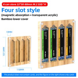 FEIFANZHE 4 Slot Transparent Bamboo Magnetic Closure M.2 SSD Enclosure Box Case, M.2 NGFF Hard Drive Protection Box, M.2 NVME Drive Storage for 2230/2242/2260/2280MM SSD-04M2-Z