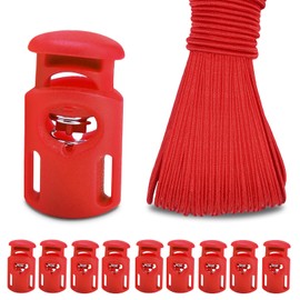10 Meter 3mm(1/8Inch) Elastic Bungee Shock Cord Stretch String, 25pcs Plastic Cord Locks Spring Toggle Stopper for Drawstring Backpack Shoelaces(Red)