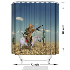 Domoku Cat Shower Curtain Cute Funny Cowboy Cat Riding Horse in The Desert Bathroom Shower Curtains Polyester Fabric Waterproof with 12Hooks 72 * 84inch/180cm*210cm