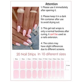 Semi Cured Gel Nail Strips, Glazed Donut, Pink 20pcs Adhesive UV Sticker, Wraps for Home Manicure DIY