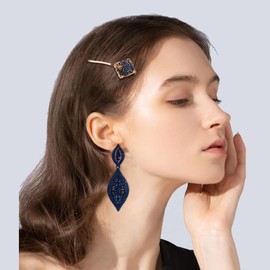 VANGETIMI Fashion Navy Blue Rhinestone Crystal Wedding Earrings for Women Bridal Bridesmaid Long Leaf Chandelier Teardrop Dangle Earrings Jewelry