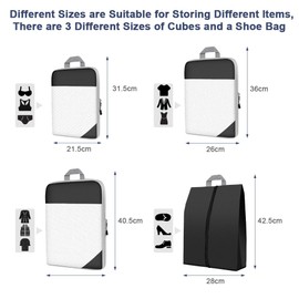 OSDUE Compression Packing Cubes Set, 4 Pieces Compression Packing Cubes, Compression Suitcase Oragnizer Set, Travel Packing Bags, Garment Bags, Ultralight, Expandable, Travel Packing Organiser for