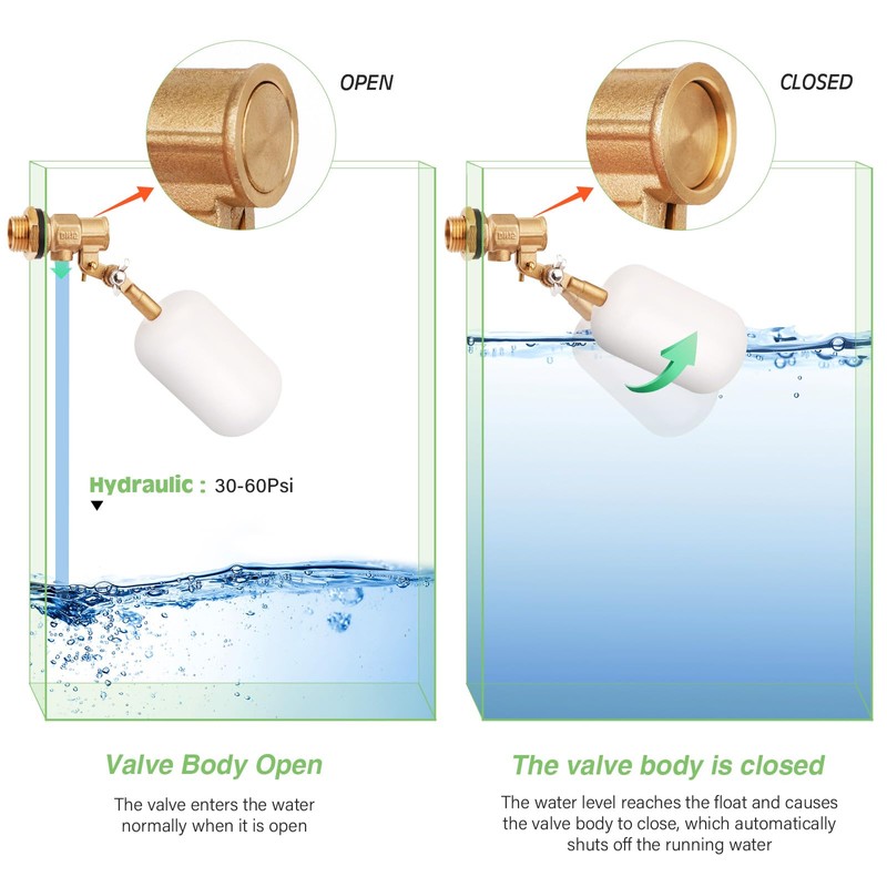 Float Valve 1/2 inch, Brass Water Float Valve with Adjustable