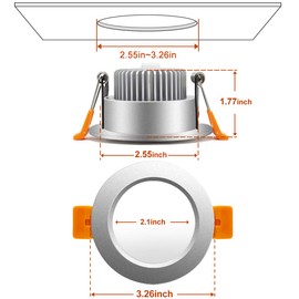YGS-Tech 3 Inch LED Recessed Lighting Dimmable Downlight, 5W(40W Halogen Equivalent), 2700K Ultra Warm White, CRI80, Silver Trim, LED Ceiling Light with LED Driver (1 Pack)