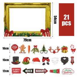 Christmas Paper Photo Booth Props Frame with 20 pcs Christmas Photobooth Props Kits Ideal for Christmas Party Decorations Christmas Game Accessories Party Supply