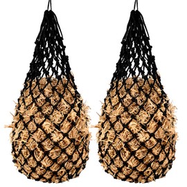 CAMATET 2PCS Slow Feeder Hay Nets Feed Bag for Horses, Extra Thick 40" Slow Feed Hay Net with 2" Holes Hanging Bags for Goat and Livestock Supplies (Black