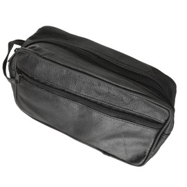 MARSHAL MW30133-BK Leather Toiletries Bag Travel Case Toiletry Kit Black