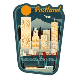 Die Cut Sticker Portland, Oregon, Retro Skyline, Contour Vinyl Sticker 3 to 6 inches, (Waterproof Decal for Cars, Water Bottles, Laptops, Coolers), Large