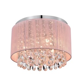 LaLuLa Pink Chandelir for Girls Bedroom, Crystal Flush Mount Ceiling Light with Pink Cotton Thread Shade, 4-Light Large Chandelier, Modern Princess Style for Kids Room, Nursery – Bulbs Not Included