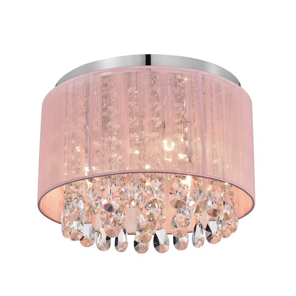 LaLuLa Pink Chandelir for Girls Bedroom, Crystal Flush Mount Ceiling