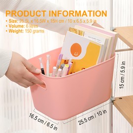 6L Durable Plastic Storage Boxes, Small Multi-Purpose Cupboard Organizer Boxes for Kitchen, Office & Bathroom, 25.5x16.5x15 cm, Mixed Colours (White, Yellow, Pink)