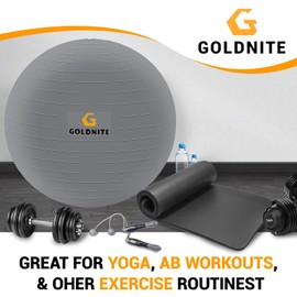 GOLDNITE Yoga Ball 30in Exercise Ball Grey Swiss Balance Ball, Anti-Burst Gym Ball, Quick Bump Slip Resistant Birthing Ball for Pregnancy, Fitness Pilates Work Out Balance Flexibility Stability