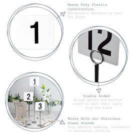 Argon Tableware 1-50 Table Number Cards - Plastic Double Sided Cards Name Table Display Signs for Weddings, Parties, Celebrations