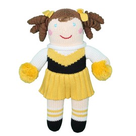 Zubels Baby Girls’ Hand-Knit Cheerleader Doll, All-Natural Fibers, Eco-Friendly, 12-Inch, Gold & Black