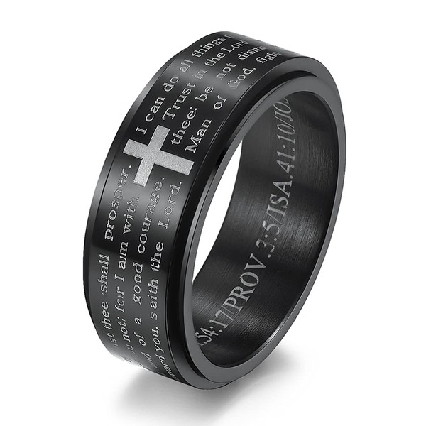 INRENG Stainless Steel Bible Verse Christian Cross Ring Spinner Wedding