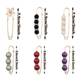 ELANE 10 Pcs Large Safety Pins for Clothes, Pearl Brooch Pins, Pant Waist Tighter, Decorative Safety Pins, BZ012