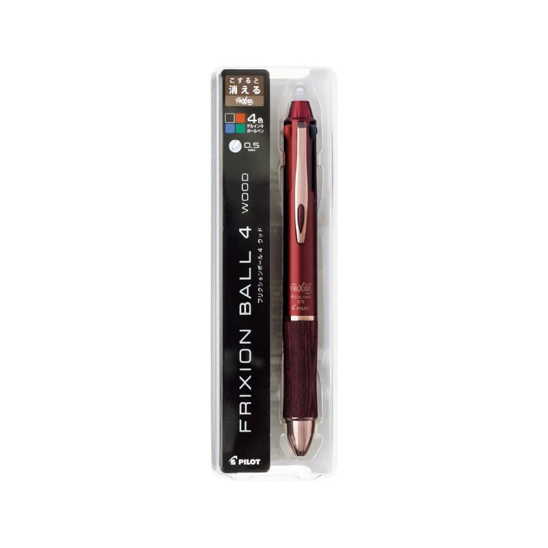 PILOT Multi-Color Ballpoint Pen, Friction Ball 4 Wood, 0.5mm, Bordeaux,